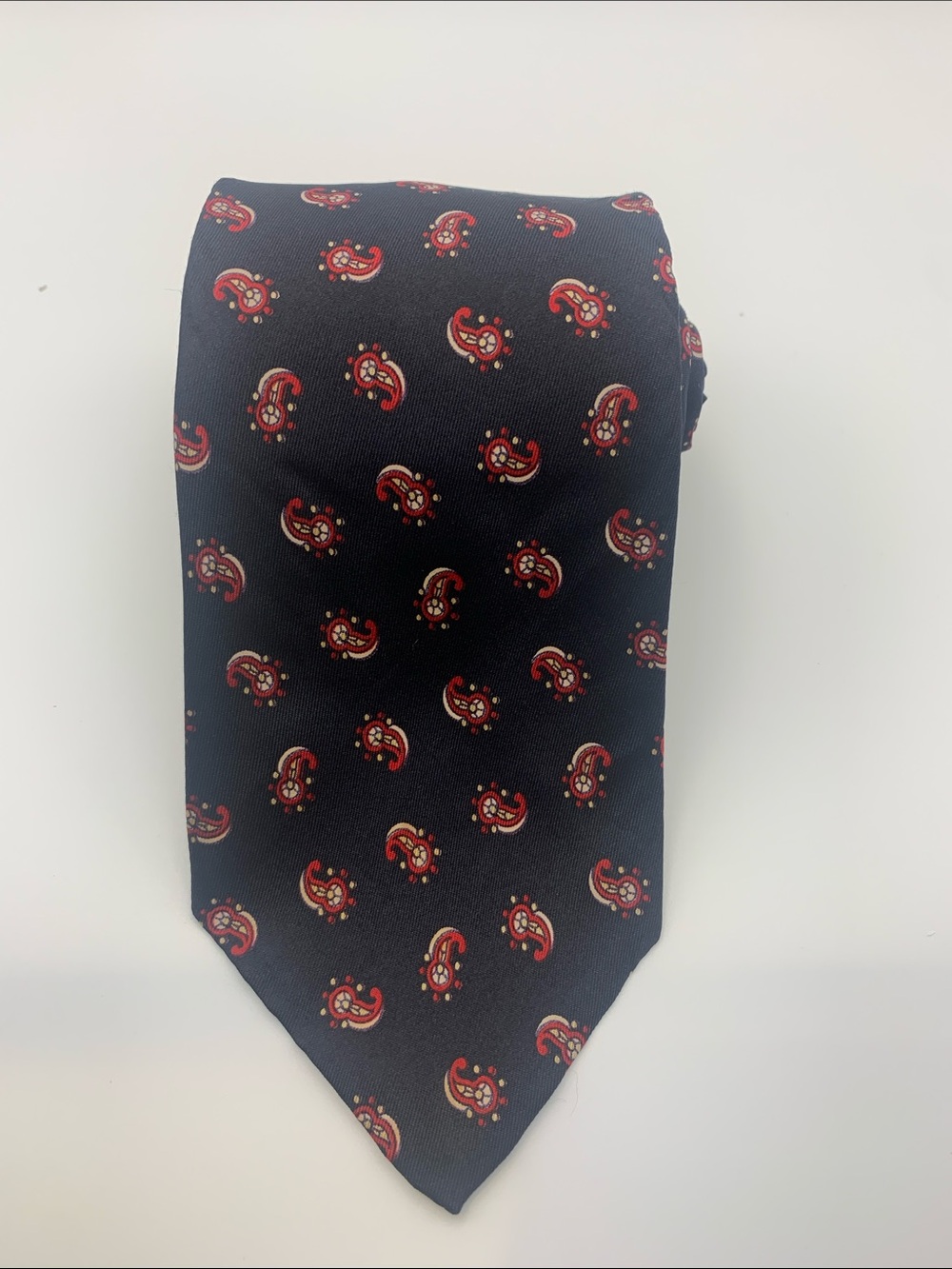 Vintage Skinny Dior Black Tie with Red Paisley Motif,